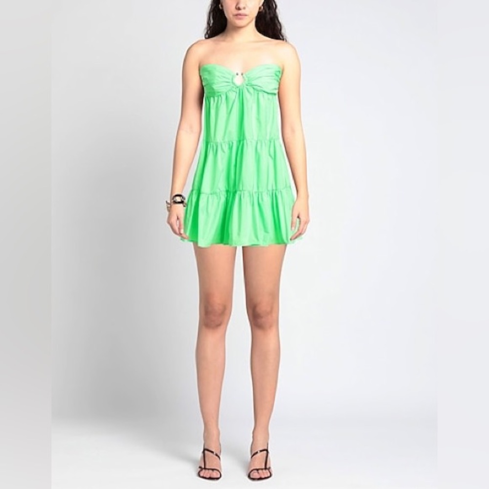 ANIYE BY Mini Flared Dress - Acid Green Strapless Size 44 USA size 8